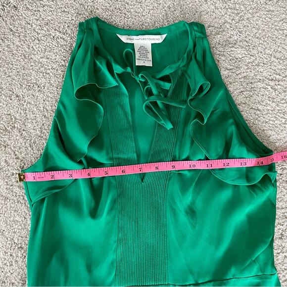 Diane Von Furstenberg Kelly Green Silk Ruffle Mini Dress dVf (Size 2) - Picture 8 of 9